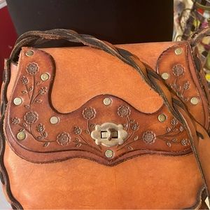 Vintage 1970’s hard leather handmade boho purse